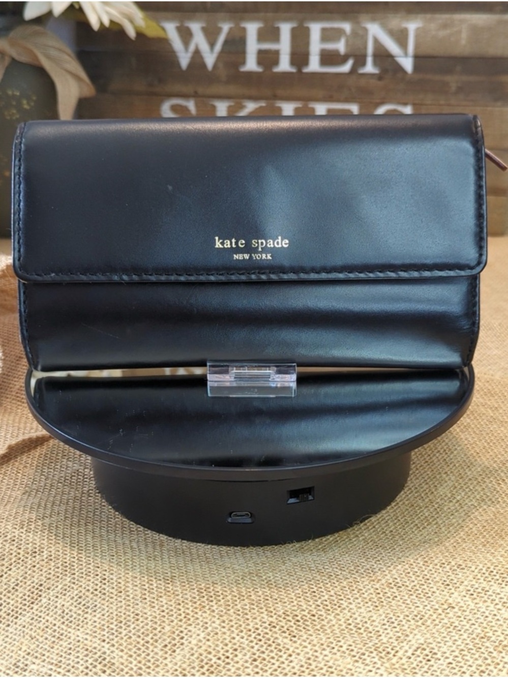 Kate Spade Black Leather Slim Clutch Wallet Polka Dot ID Classic